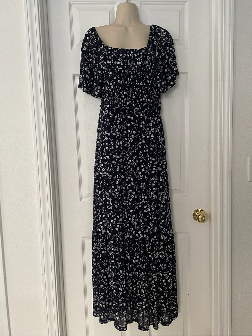 Siren Lily Navy and White Floral Square-Neck Maxi Dress